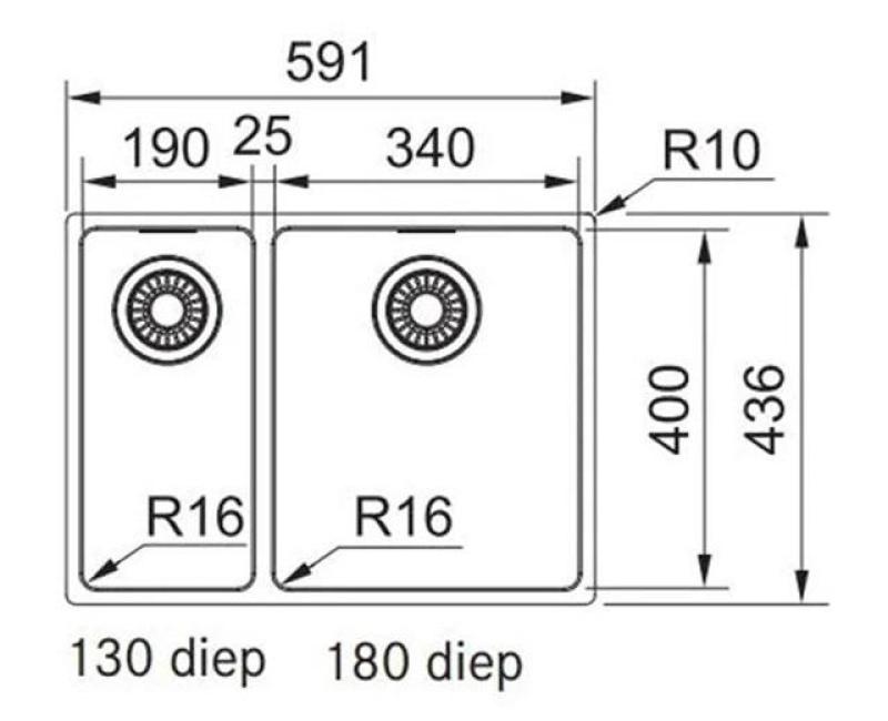 Franke Maris MRX 260 BR 1,5 halvannan rostfri diskho planmontering stor ho till höger 1270568040