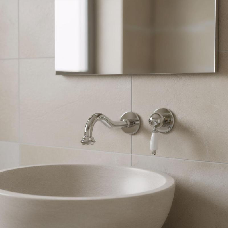 PB nostalgisk inbyggd tvättställsblandare Vintage pip 21cm krom