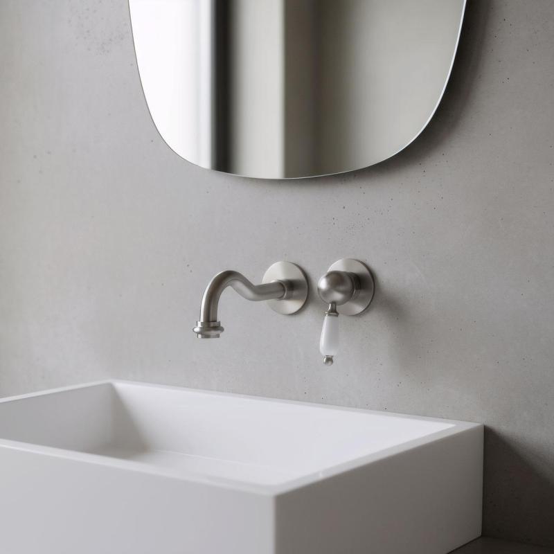 PB nostalgisk inbyggd tvättställsblandare Vintage utloppspip 21 cm rostfritt stål