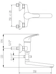 Blusani speciell Väggkran Väggmonterad Krom med lång pip 35cm och handdusch 1208952919