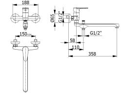 Blusani speciell Väggkran Väggmonterad Krom med lång pip 35cm och handdusch 1208952919