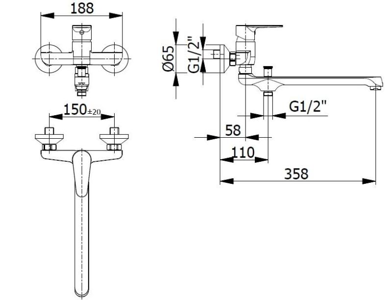 Blusani speciell Väggkran Väggmonterad Krom med lång pip 35cm och handdusch 1208952919