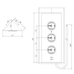 Energipelare med 3 jordade uttag och 2 USB-laddare Rostfritt stål 1208953216