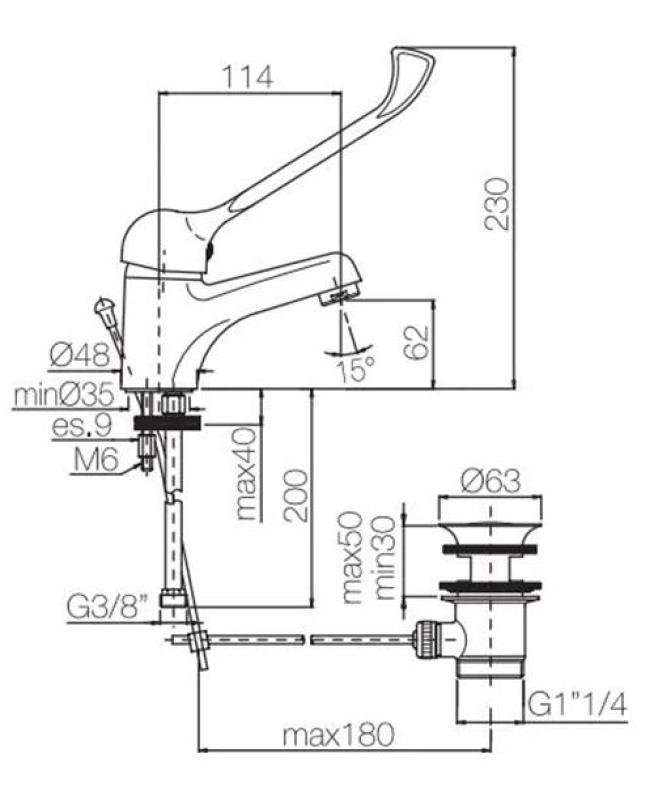 PB Clinic handfatkran för funktionshindrade med lång spak krom 1208953265