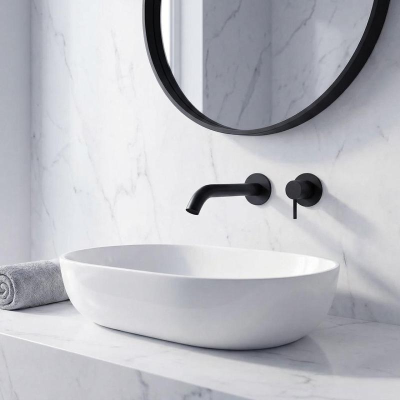 SB Round inbyggd tvättställsblandare matt svart - 102 mm