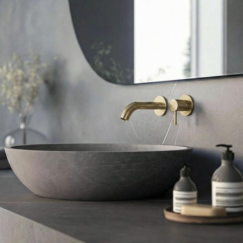 SB Round 316 inbyggd tvättställsblandare Borstad Mässing PVD 102mm