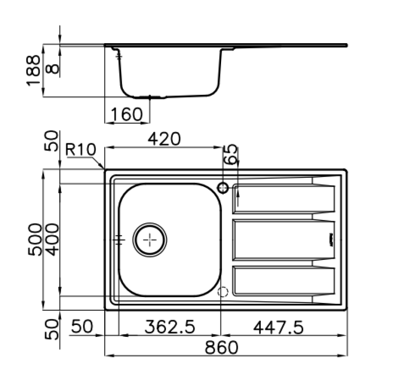 Foster Marine rostfritt stål 316 diskho vändbar med avrinningsdel 86x50cm ovanpåliggande 1208953725