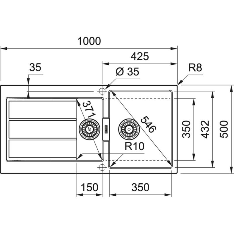 Franke Sirius 2 S2D 651 plast 1,5 en och en halv diskho med vitt droppbyggnad 100x50 143.0634.555