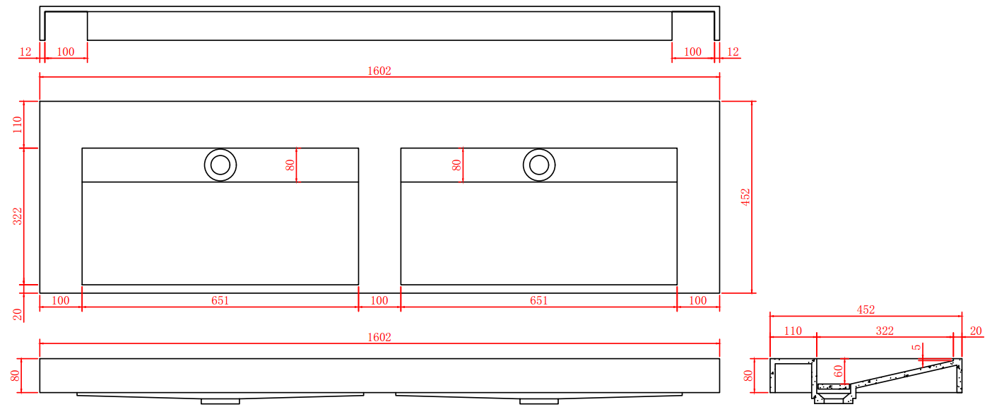 Solid-S Marble dubbel handfat i solid surface svart marmor matt utan kranhål med solid cover B160xD45xH8 1208953890