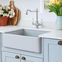 PB Nostalgisk klassisk lantlig kökskran krom med vita handtag 1208953911