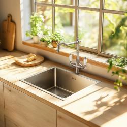 PB Nostalgisk klassisk lantlig kökskran rostfritt stål med vita handtag 1208953915