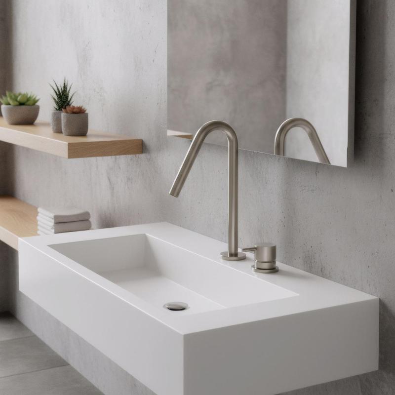 Waterevolution Flow 2-håls tvättställsblandare helt i rostfritt stål med liten V 120 mm pip T1121VIE