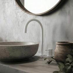 Waterevolution Flow 2-håls handfatsblandare vit med hög U 200 mm utlopp T1122UBR