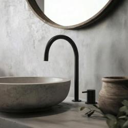 Waterevolution Flow 2-håls handfatskran svart med hög U 200 mm utlopp T1122UPR