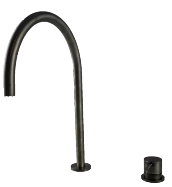 Waterevolution Flow 2-håls tvättställsblandare PVD Gun Metal med hög U 200mm pip T1122UGME