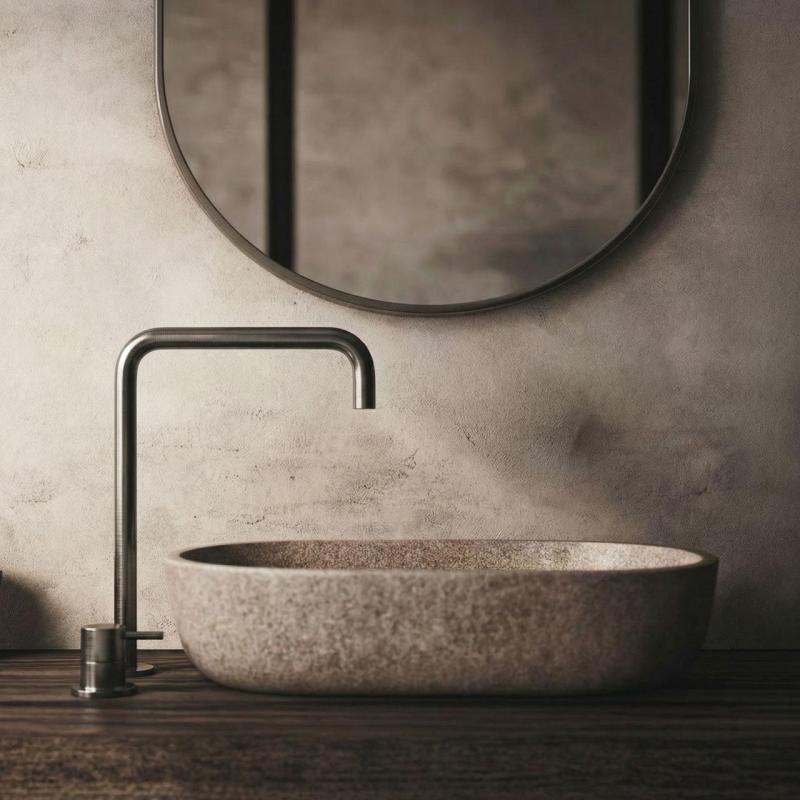 Waterrevolution Flow 2-håls tvättställsblandare hög pip 222 PVD Gun Metal T122HGME