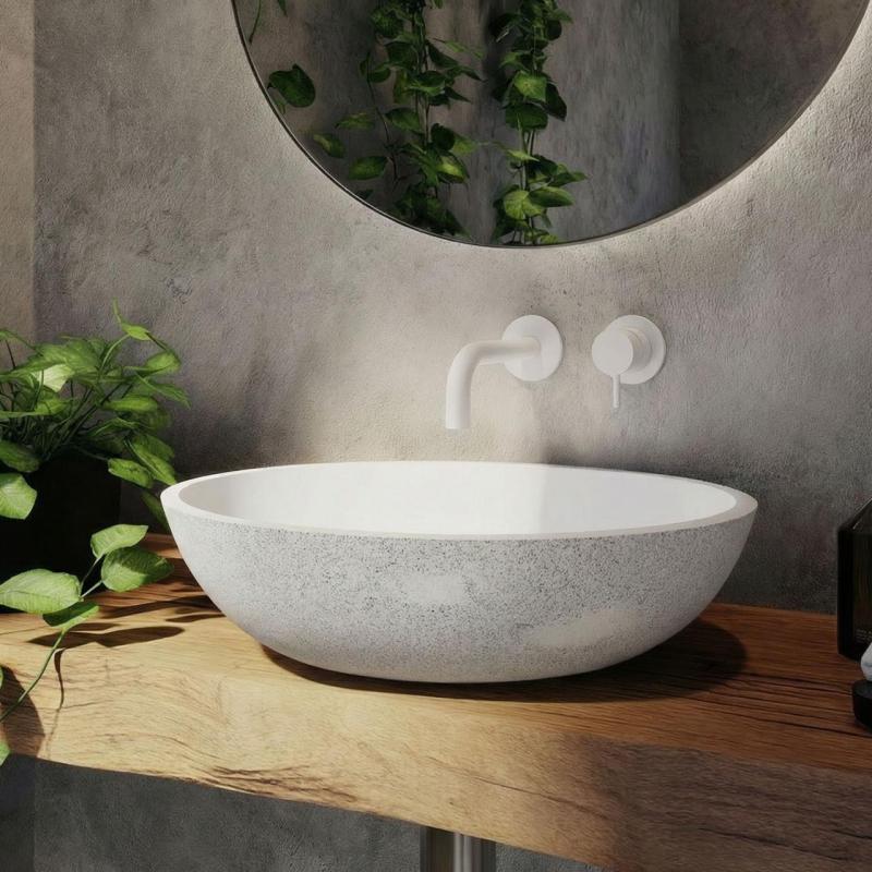 Waterevolution Flow inbyggd tvättställsblandare vit utloppspip 10cm T116BBR-10