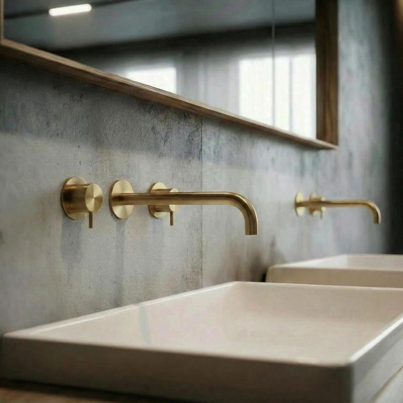 Waterevolution Flow 3-håls undermonterad tvättställsblandare i borstat mässing med 21 cm utlopp T1163FLE-21