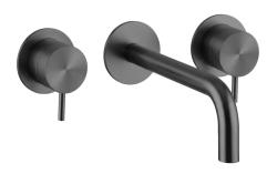 Waterevolution Flow 3-håls infälld tvättställsblandare PVD Gun metal med utlopp 15 cm T1163FGME-15