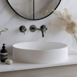 Waterevolution Flow 3-håls infälld tvättställsblandare PVD Gun metal med utlopp 15 cm T1163FGME-15