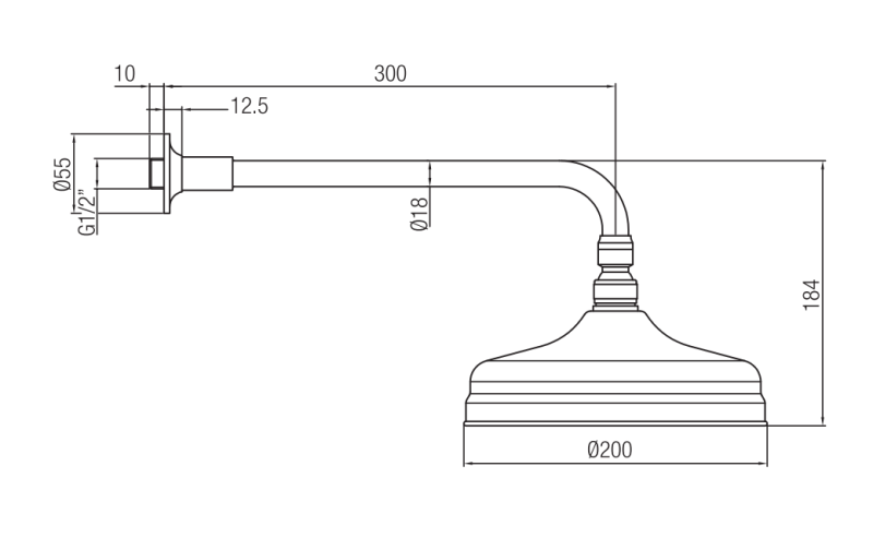 Nostalgisk duschhuvud 20 cm med anti-kalk och duscharm krom