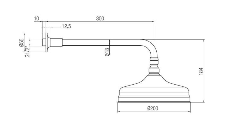 PB nostalgisk takdusch 20 cm med antikalk och duscharm Brons