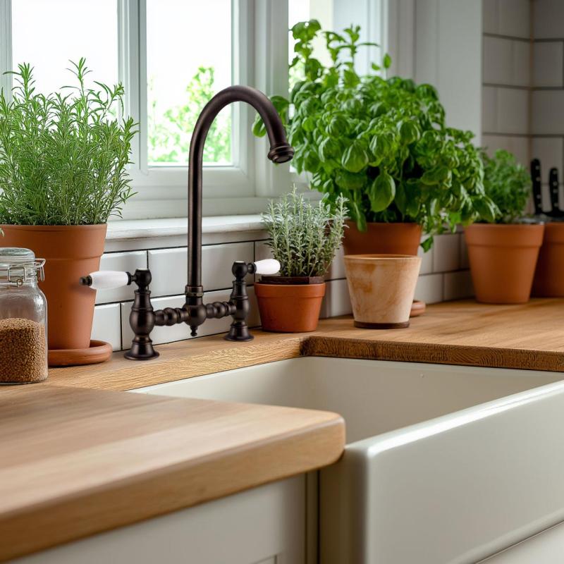 PB Nostalgisk Brokökblandare mörk koppar rund pip med vita handtag 1208954666