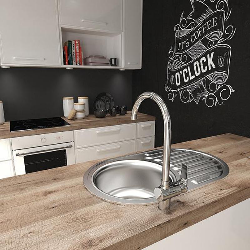 Ausmann Basic rund diskbänk med avrinning i rostfritt stål 77x50 cm inklusive sifon 1208955523