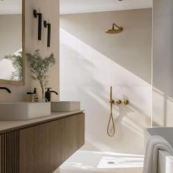 Waterevolution Flow inbyggd duschset med termostat regndusch och handdusch borstad mässing