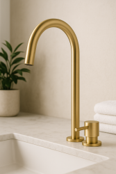 Waterevolution Flow 2-håls tvättställsblandare med hög U 200 mm utlopp Light Gold T1122UWGE