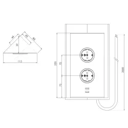 Indux Energipelare 2ST22 med 2 eluttag och 2 USB-anslutningar Koppar