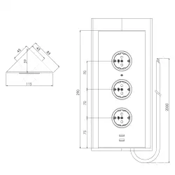 Indux Energipelare 3ST29 med 3 uttag och 2 USB-anslutningar Svart