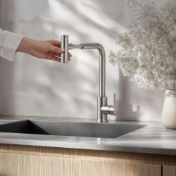 Quadri Cardiff köksblandare med utdragbar dusch med 2 stråltyper i rostfritt stål 1208955914