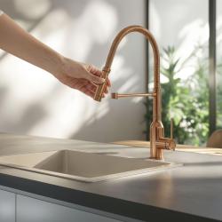 Quadri Stamford hög köksblandare med flexibel pip PVD borstad koppar 1208956078