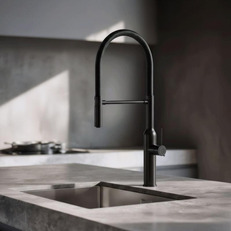 Quadri Stamford hög köksblandare med flexibel pip matt svart 1208956079