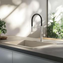 Quadri Retford köksblandare rostfritt stål med flexibel svart pip 1208956089