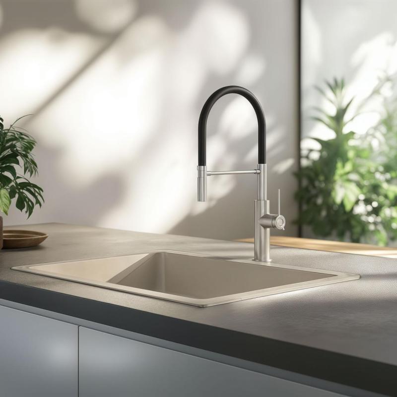 Quadri Retford köksblandare rostfritt stål med flexibel svart pip 1208956089