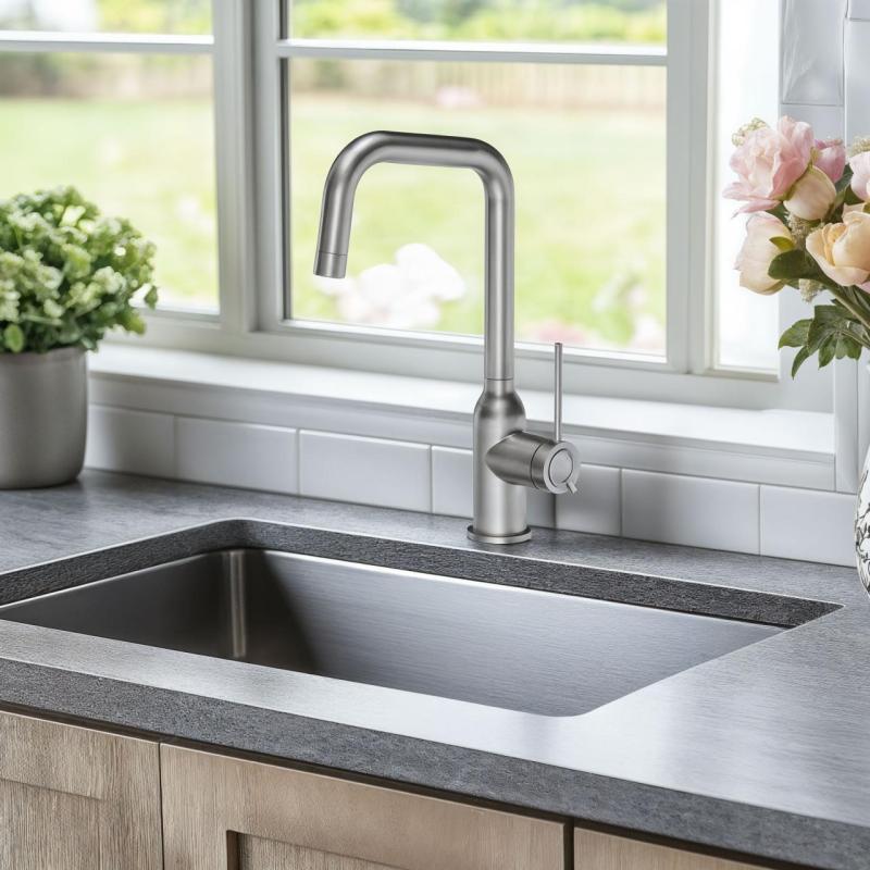 Quadri Stamford köksblandare rostfritt stål med svängbar vinklad pip 1208956097