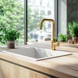 Quadri Stamford köksblandare pvd guld med svängbar vinklad pip 1208956098