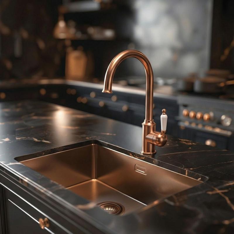 Quadri Verkstad klassisk nostalgisk kökskran i koppar med keramiskt handtag 1208956101