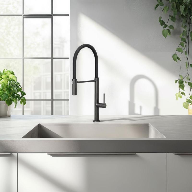 Quadri Brighton köksblandare gun metal med flexibel svart pip 1208956104