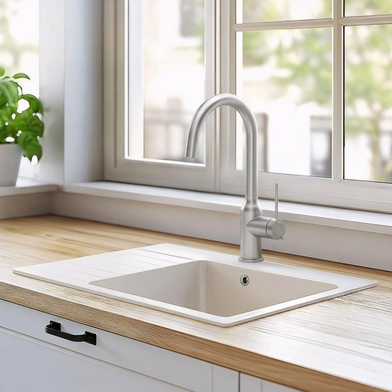 Quadri Stamford köksblandare i rostfritt stål med svängbar rund pip 1208956109