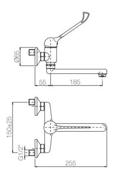 PB Clinic köksblandare för funktionshindrade väggmonterad med lång spak krom 1208956271