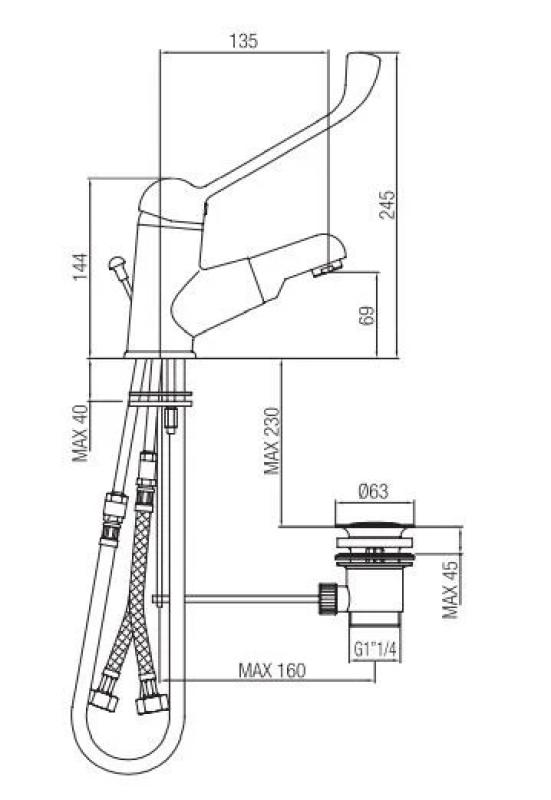 PB Clinic handikappanpassad tvättställsblandare med lång spak och utdragbar pip krom 1208956272