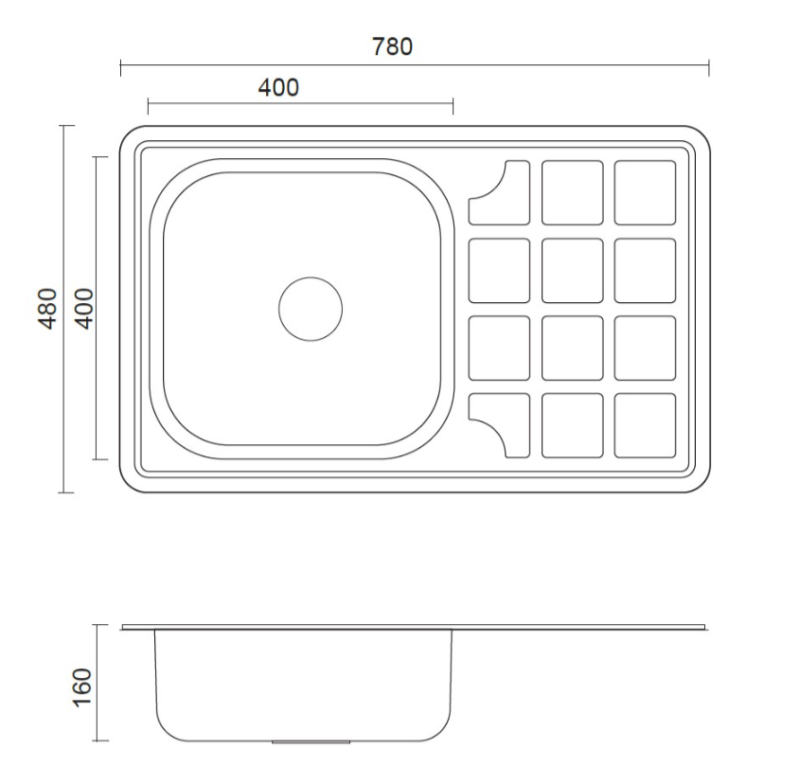 Aquadesign Basic rostfri diskho med avrinningsyta vändbar 78x48cm inbyggd 1208956286
