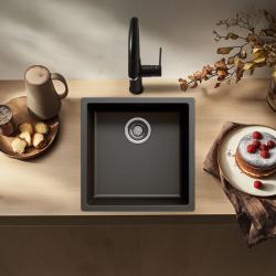 Svart diskho 40x40 cm för undermontering, ovanmontering och planmontering med rostfri plugg 1208956390