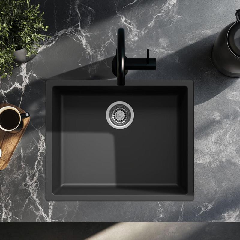 Svart diskho 50x40 cm undermonterad, ovanpå monterad och planmonterad med rostfri plugg 1208956395