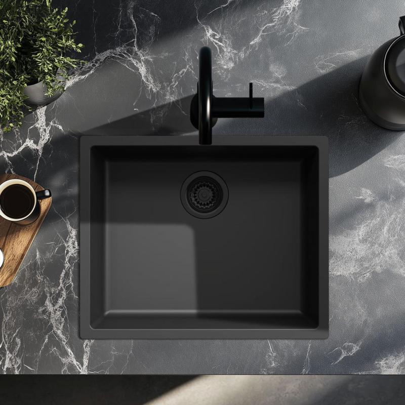 Svart diskho 50x40cm undermontering, ovanpå montering och planmontering med svart plugg 1208956396