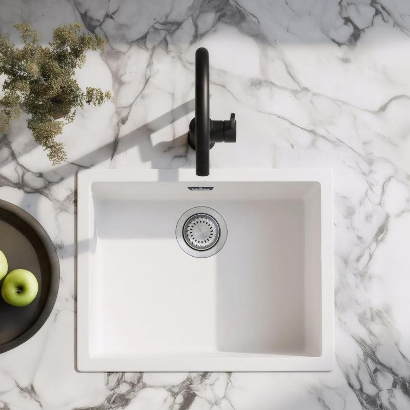 Vit diskho 50x40 cm undermonterad, ovanpå och planmonterad med rostfri propp 1208956397