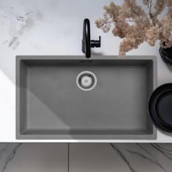 Betongrå stor diskho 70x40cm undermontering, ovanpå montering och plan montering med rostfri plugg 1208956403